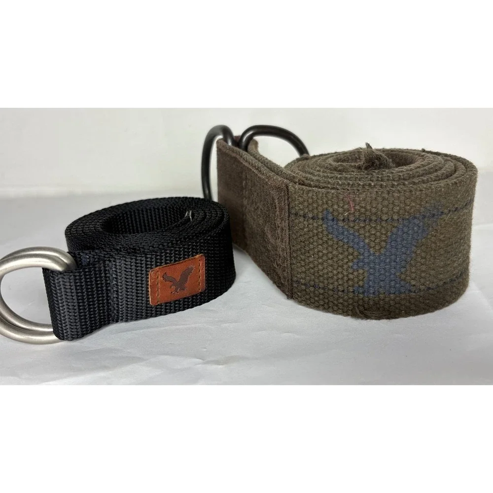 American Eagle Outfitters Mens D-Ring Web Belt Set Black Olive Green M/L M/M